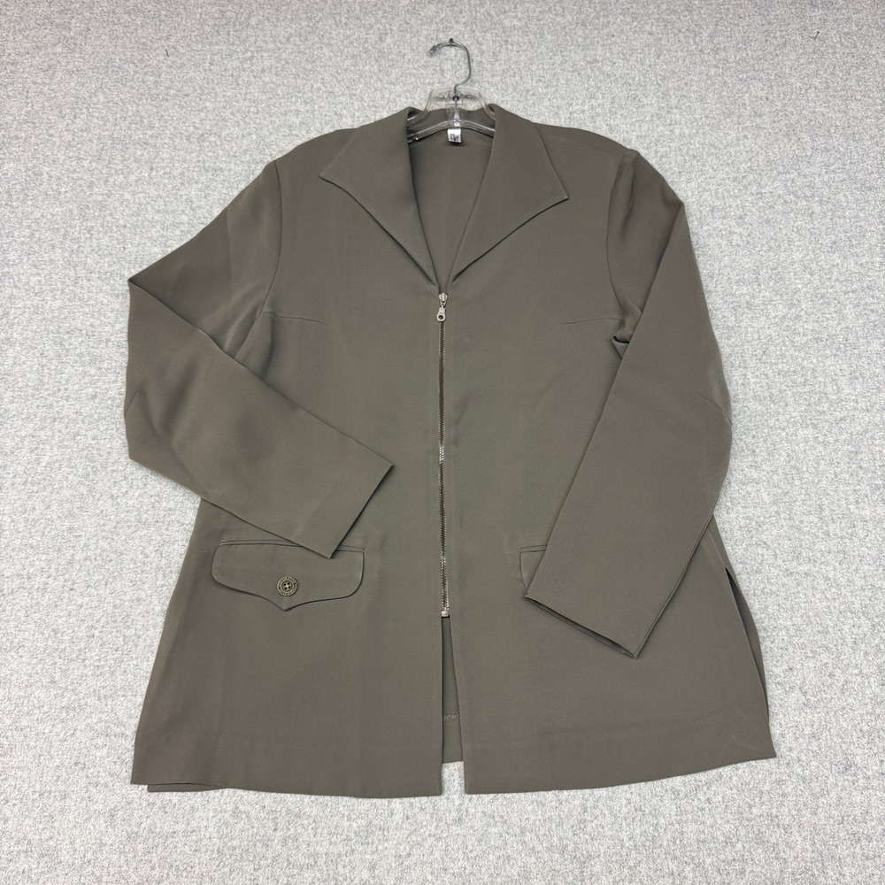 Duas | Zip Up Jacket Blazer | Large | Olive Green | Flap Pockets Notched Lapel